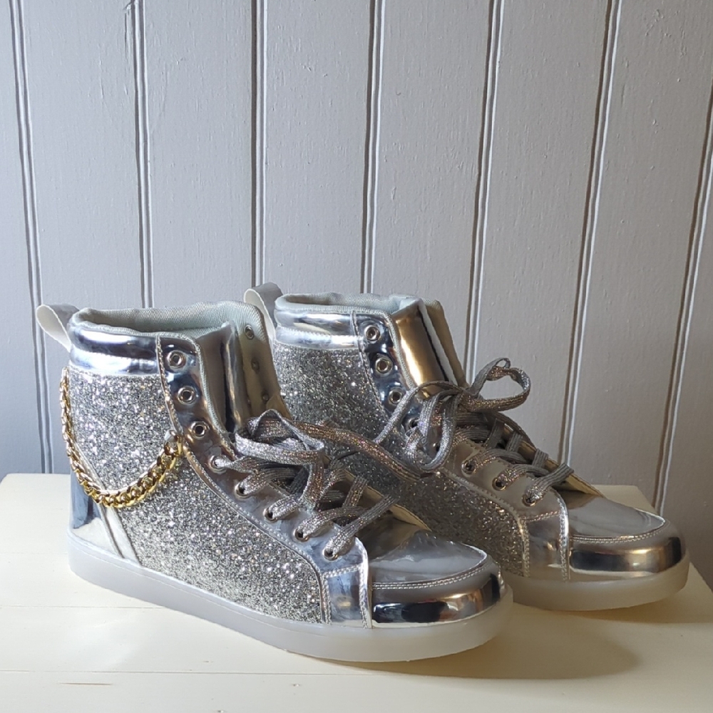 Silver Glitter High-Top Sneakers